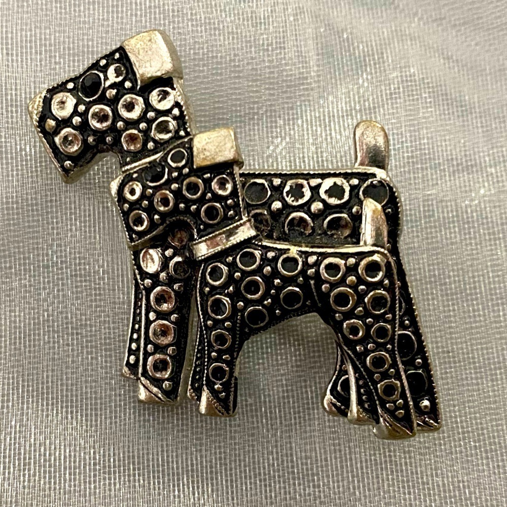 😍2/$20 Terrier Parent & Pup Silver-Tone Brooch 1.25”x1.5”